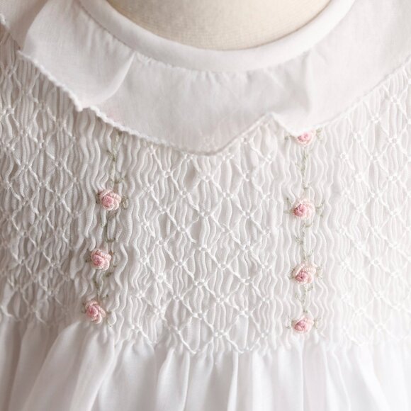 White Smocked Dress Long Sleeve Bullion Roses Sarah Louise England Boutique NWT - Picture 2 of 5